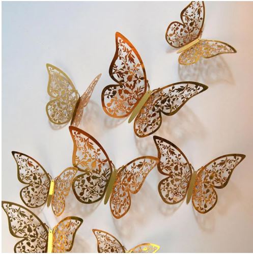 3D Golden Butterfly Mirror Wall Stickers 12 Pcs Set