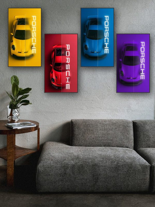 Set Of 4 Car Design Sticky Photo Tiles – Wall Frames For Home & Office Decor