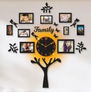 Family Tree Wall Clock With Photo Frames