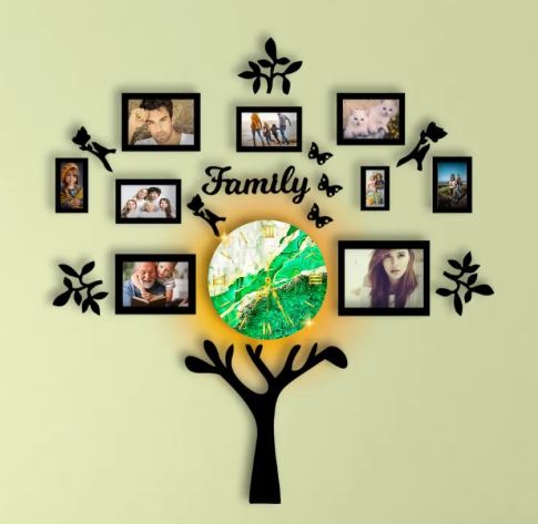 Family Tree Wall Clock With Photo Frames
