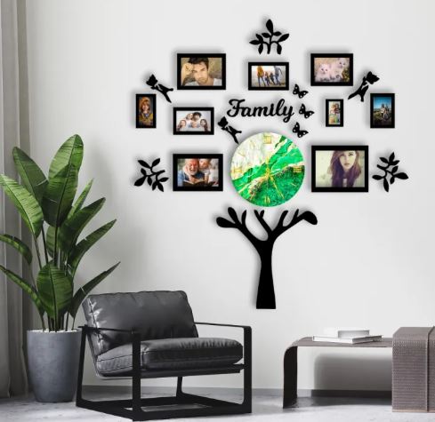 Family Tree Wall Clock With Photo Frames