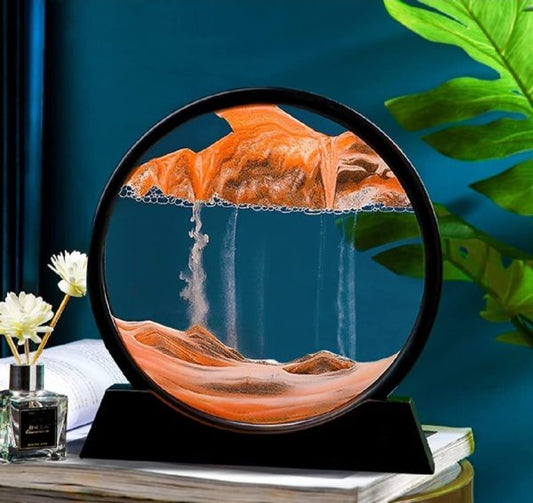 Sandscape Painting – Sand Clock – Moving Sand Art – Hourglass Sand Timer – 3d Moving Sand Mountain Lamp With Metal Stand – Showpiece – Home Decoration